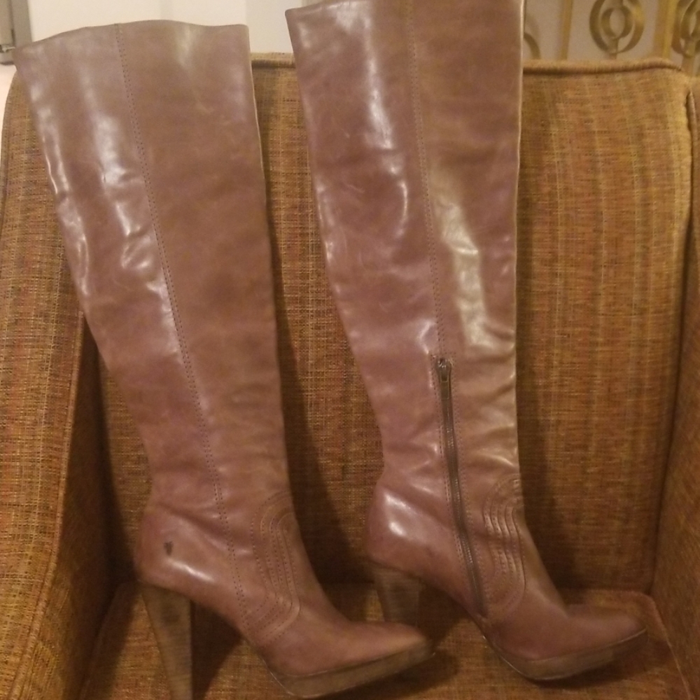 Distressed Leather Frye Over the Knee Boots